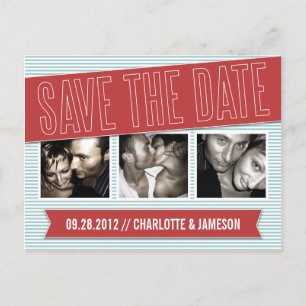 CARTE POSTALE FAIRE-PART BANDEROLE ROUGE   ANNONCE DE MISE À JOUR DE LA DAT