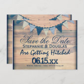 Carte Postale Faire-part Bannière de Bunting en bois rustique Enregistrer l (Devant / Derrière)