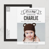 Carte Postale Faire-part Bannière de charme - Baby Boy (Devant / Derrière)