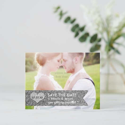 Carte Postale Faire-part Bannière Parties scintillant en argent de la photo (Debout devant)