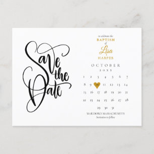 Carte Postale Faire-part Baptême Enregistrer la date Calendrier Gold Heart