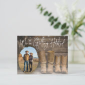 Carte Postale Faire-part Barn & Boots Rustic Cowboy Photo Save the Date (Debout devant)
