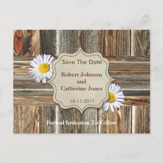 Carte Postale Faire-part Barn Wood et Daisy Save The Date (Devant)