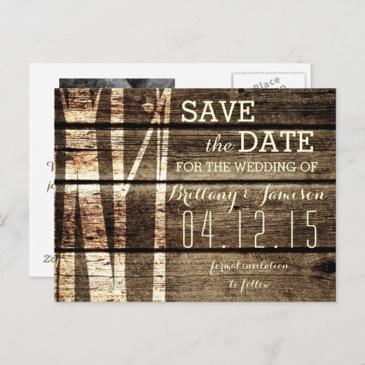 Carte Postale Faire-part Barne rustique Bois bouleau Arbres hiver Enregistr (Devant / Derrière)