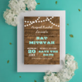 Carte Postale Faire-part Barnwood Lights B"H Bat mitzvah Turquoise Enregist