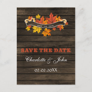 Carte Postale Faire-part Barnwood Rustic Mariage de automne enregistrer la 