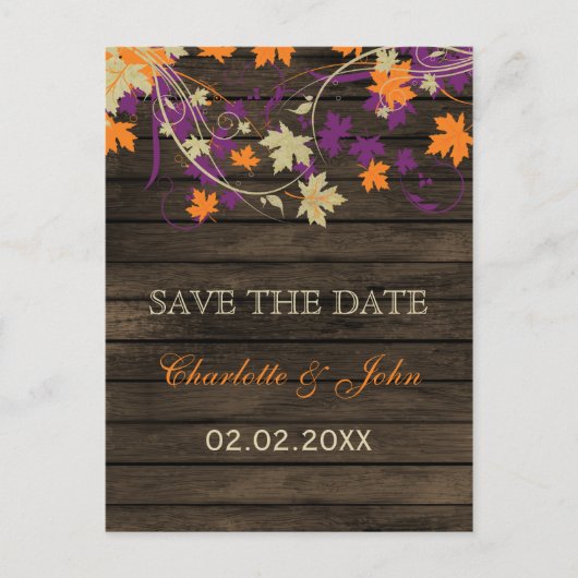 Carte Postale Faire-part Barnwood Rustic prum feuilles tomber enregistrer l (Devant)