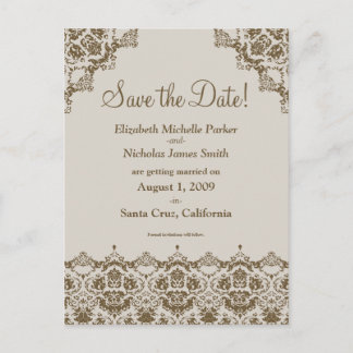 Carte Postale Faire-part Baroque Damask Sepia Lace Enregistrer la date Cart