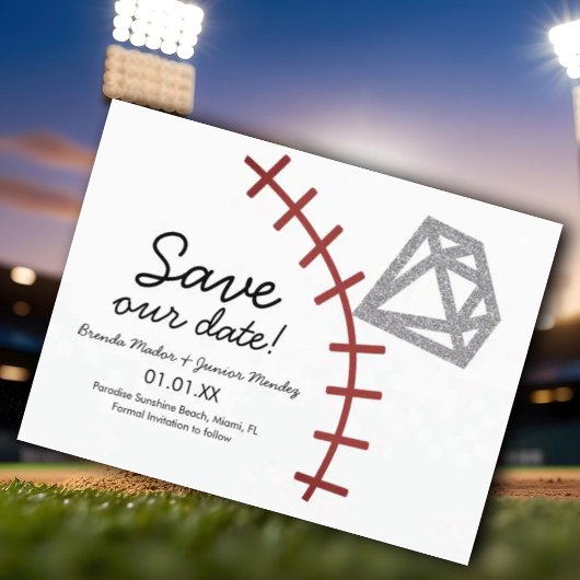 Carte Postale Faire-part Baseball Homerun Diamant Gemme Save The Date