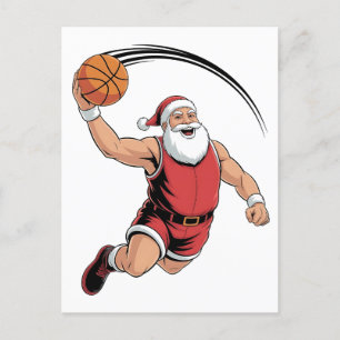 Carte Postale Faire-part Basket-ball de Noël jouant au Père Noël Sport