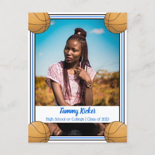 Carte Postale Faire-part Basket Bleu et noir Graduation