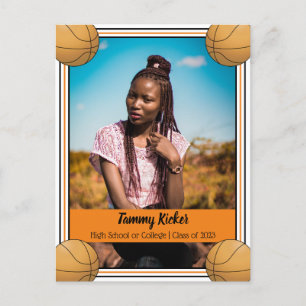 Carte Postale Faire-part Basketball Orange & Black Graduation