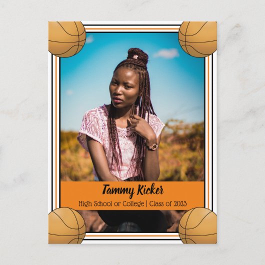 Carte Postale Faire-part Basketball Orange & Black Graduation (Devant)