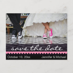 Carte Postale Faire-part Baskets Noir Blanc Rose Enregistrez la Date