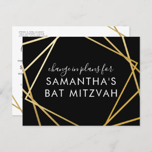 Carte Postale Faire-part Bat mitzvah Changement de plans Or moderne Noir