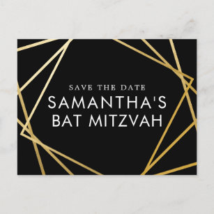 Carte Postale Faire-part Bat mitzvah moderne Gold et Black Enregistrer la d