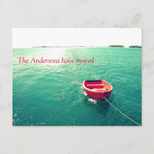 Carte Postale Faire-part Bateau rouge sur le lac Changement d'adresse