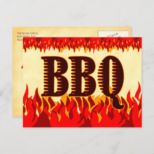Carte Postale Faire-part BBQ Western Flames Custom Enregistrer la date Cart (Devant / Derrière)