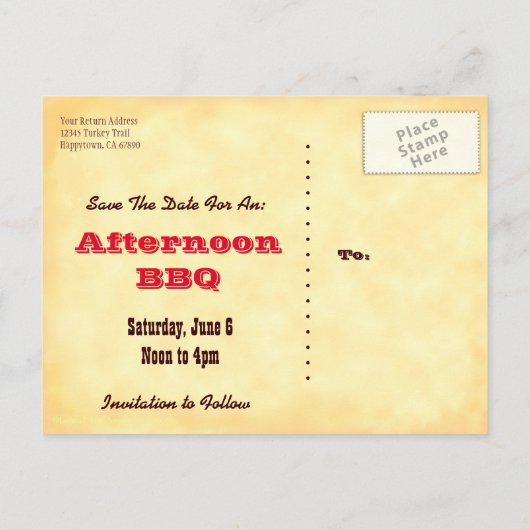 Carte Postale Faire-part BBQ Western Flames Custom Enregistrer la date Cart (Dos)