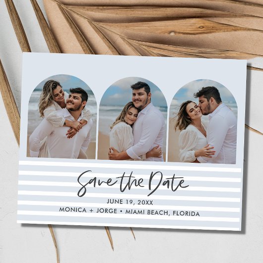 Carte Postale Faire-part Beach Blue Trois Arches photo mariage Enregistrer