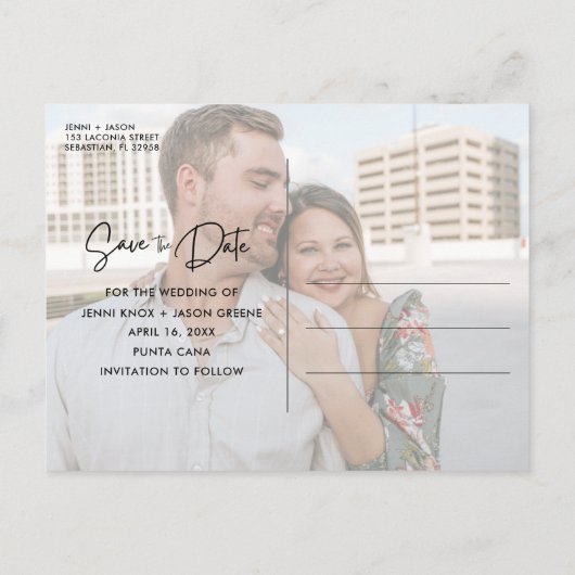Carte Postale Faire-part Beach Destination Mariage Photo Enregistrer La Dat (Dos)