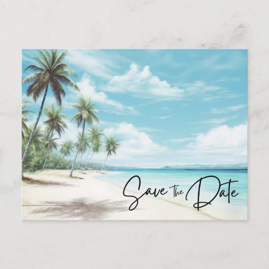 Carte Postale Faire-part Beach Destination Mariage Photo Enregistrer La Dat (Devant)