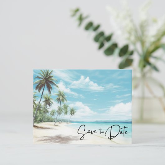 Carte Postale Faire-part Beach Destination Mariage Photo Enregistrer La Dat (Debout devant)