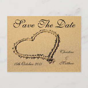 Carte Postale Faire-part Beach Heart - Sable Économisez La Date