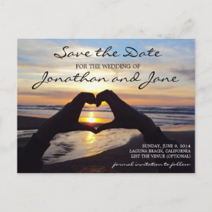 Carte Postale Faire-part Beach Ocean Love Coeur Wedding Enregistrer la date