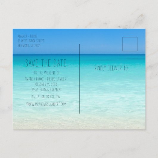 Carte Postale Faire-part Beach Ocean Seashell Mariage Sauvez les dates (Dos)