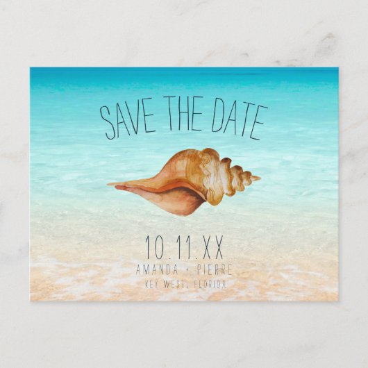 Carte Postale Faire-part Beach Ocean Seashell Mariage Sauvez les dates (Devant)