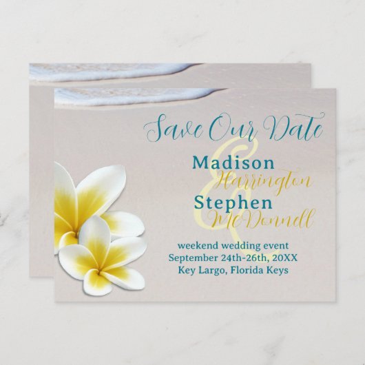 Carte Postale Faire-part Beach Sand Mariage tropical Enregistrer la date Ca (Devant / Derrière)