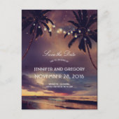 Carte Postale Faire-part Beach Sunset Palms String Lights Enregistrer la da (Devant)