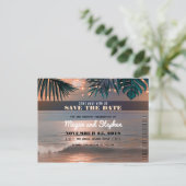 Carte Postale Faire-part Beach Sunset String Lights Palms Enregistrer la da (Debout devant)