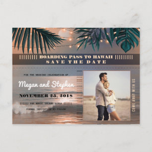 Carte Postale Faire-part Beach Sunset String Lights Photo Enregistrer la da
