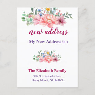 Carte Postale Faire-part Beautiful Floral New Address Moving Announcement
