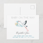 Carte Postale Faire-part Bébé Cigogne Mignonne (Devant / Derrière)