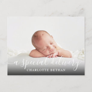 Carte Postale Faire-part Bébé fille un script de livraison spéciale rose na