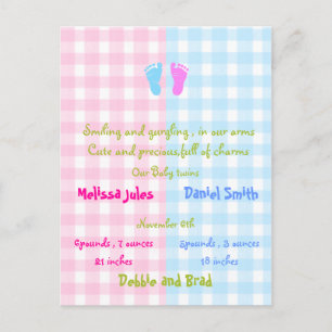 carte postale faire-part bébé - jumeaux