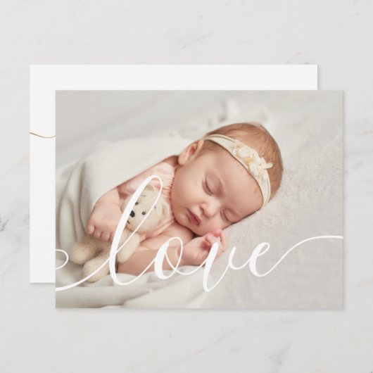 Carte Postale Faire-part Bébé Photo Chic Script Amour Élégant Naissance (Devant / Derrière)