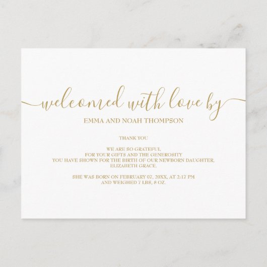 Carte Postale Faire-part Bébé Photo Chic Script Amour Élégant Naissance (Dos)