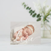 Carte Postale Faire-part Bébé Photo Chic Script Amour Élégant Naissance (Debout devant)