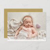 Carte Postale Faire-part Bébé Photo Élégant Script Nom Or Naissance (Devant / Derrière)