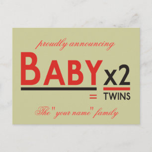 Carte Postale Faire-part Bébé x 2, annonçant fièrement, "Votre nom" f...