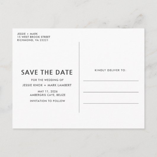 Carte Postale Faire-part Belize Destination Wedding Enregistrer la date (Dos)