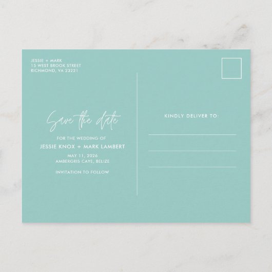 Carte Postale Faire-part Belize Tropical Beach Mariage Sauvez les dates (Dos)