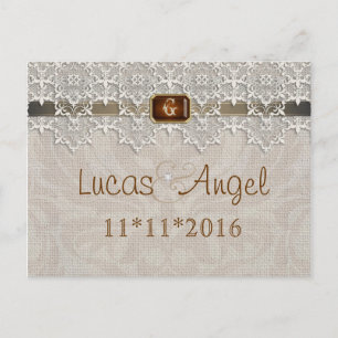 Carte Postale Faire-part Belle Dentelle & Burlap Chic Enregistrer La Date C