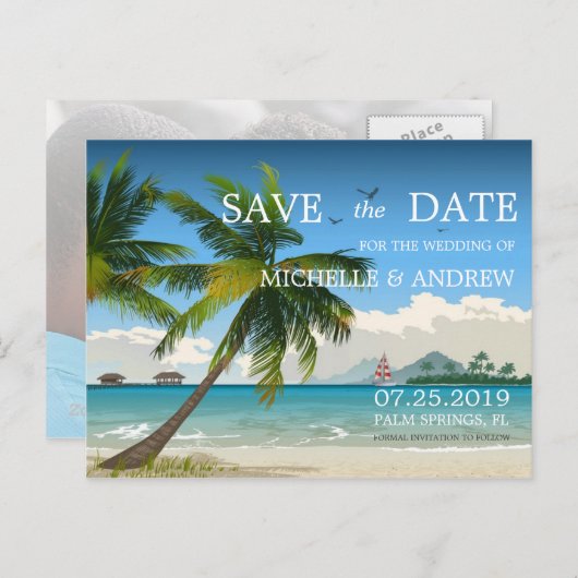 Carte Postale Faire-part Belle Journée/Plage d'Île Tropicale Enregistrer la (Devant / Derrière)