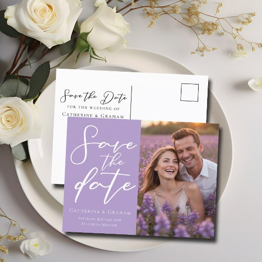 Carte Postale Faire-part Belle Lilac Violet Couple Photo Enregistrer la pho