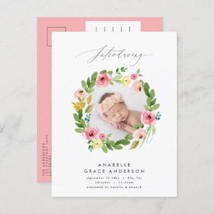 Carte Postale Faire-part belle photo de script botanique floral rose